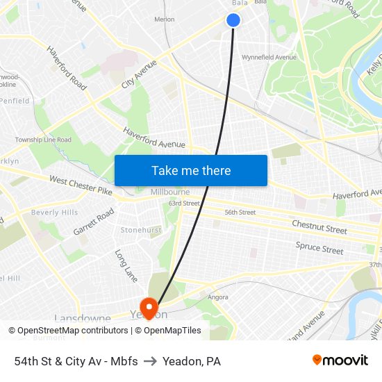 54th St & City Av - Mbfs to Yeadon, PA map