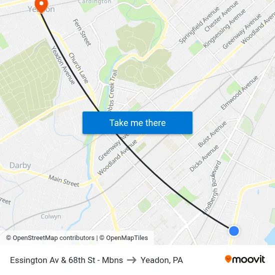 Essington Av & 68th St - Mbns to Yeadon, PA map