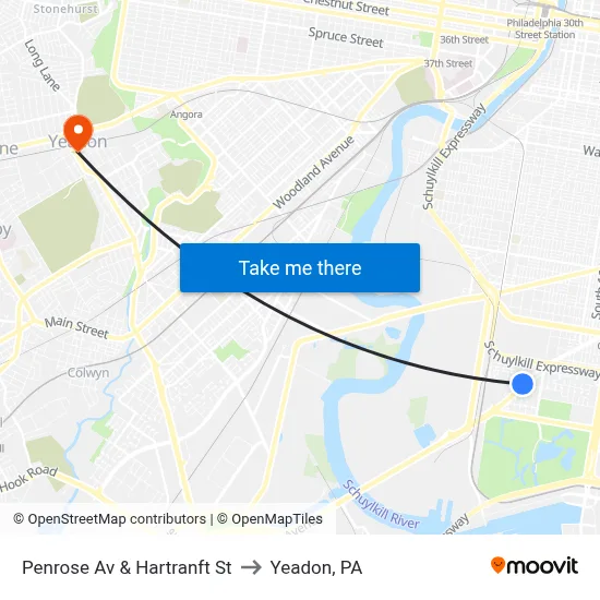 Penrose Av & Hartranft St to Yeadon, PA map