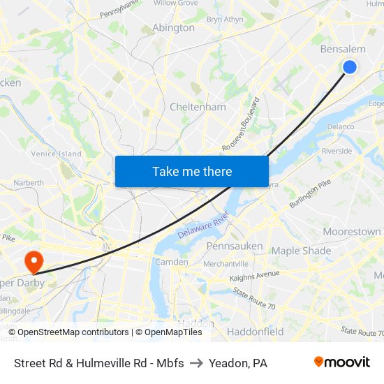 Street Rd & Hulmeville Rd - Mbfs to Yeadon, PA map