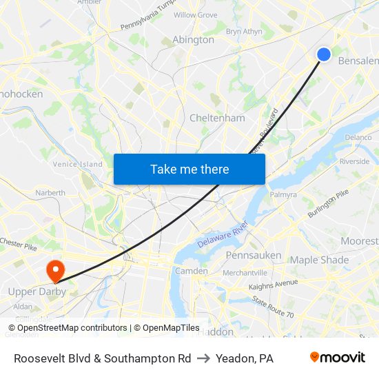 Roosevelt Blvd & Southampton Rd to Yeadon, PA map