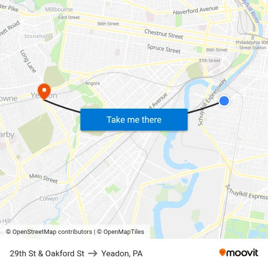 29th St & Oakford St to Yeadon, PA map