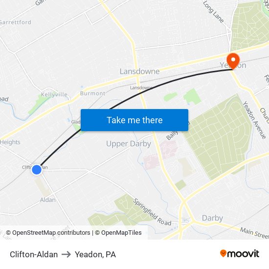 Clifton-Aldan to Yeadon, PA map