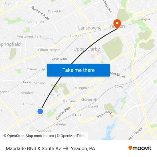 Macdade Blvd & South Av to Yeadon, PA map