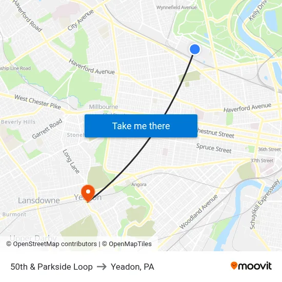 50th & Parkside Loop to Yeadon, PA map