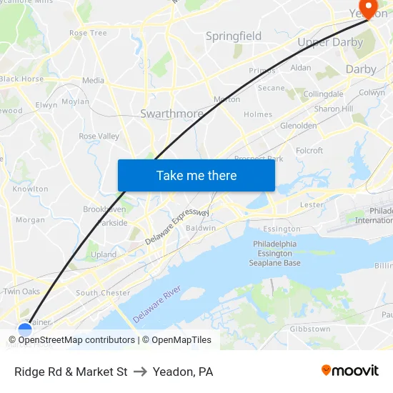 Ridge Rd & Market St to Yeadon, PA map