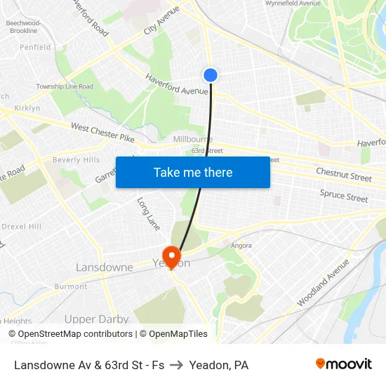Lansdowne Av & 63rd St - Fs to Yeadon, PA map