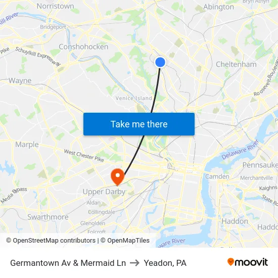 Germantown Av & Mermaid Ln to Yeadon, PA map