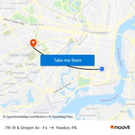 7th St & Oregon Av - Fs to Yeadon, PA map