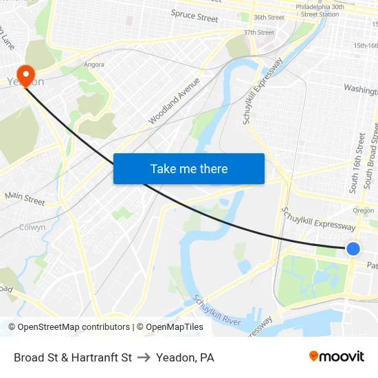 Broad St & Hartranft St to Yeadon, PA map