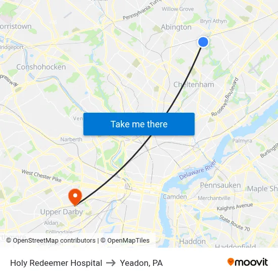 Holy Redeemer Hospital to Yeadon, PA map