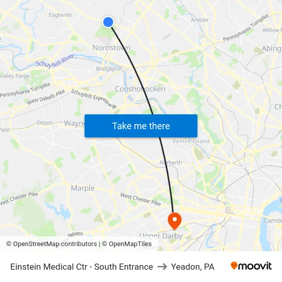Einstein Medical Ctr - South Entrance to Yeadon, PA map