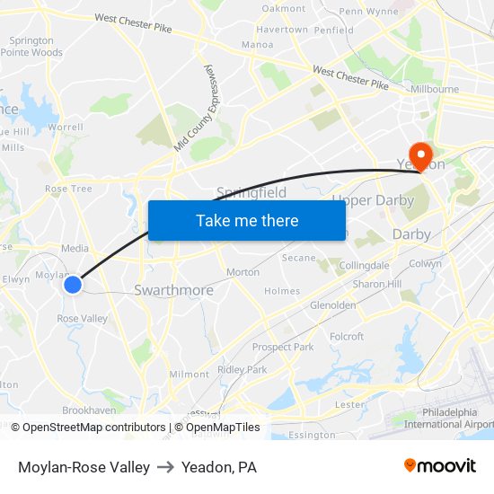 Moylan-Rose Valley to Yeadon, PA map