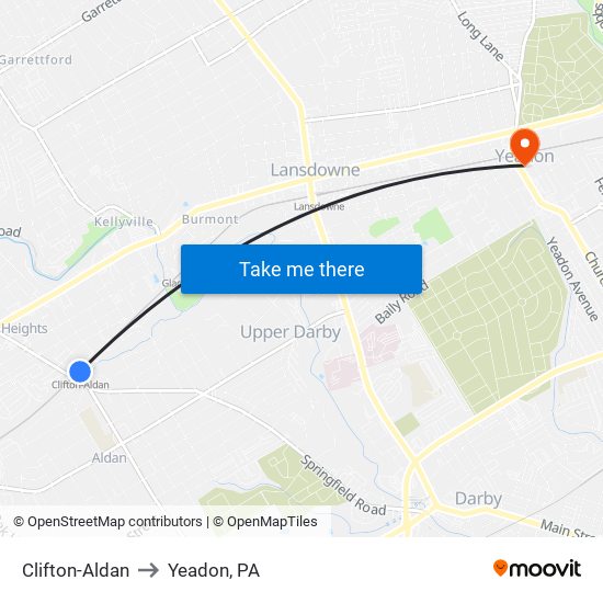 Clifton-Aldan to Yeadon, PA map