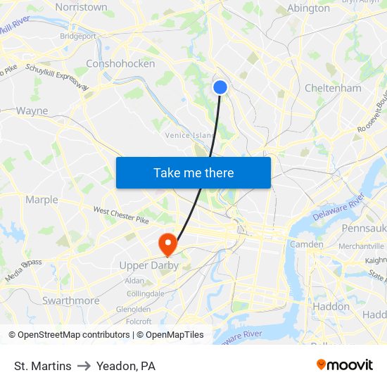 St. Martins to Yeadon, PA map