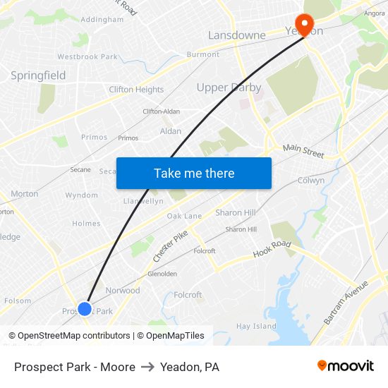 Prospect Park - Moore to Yeadon, PA map