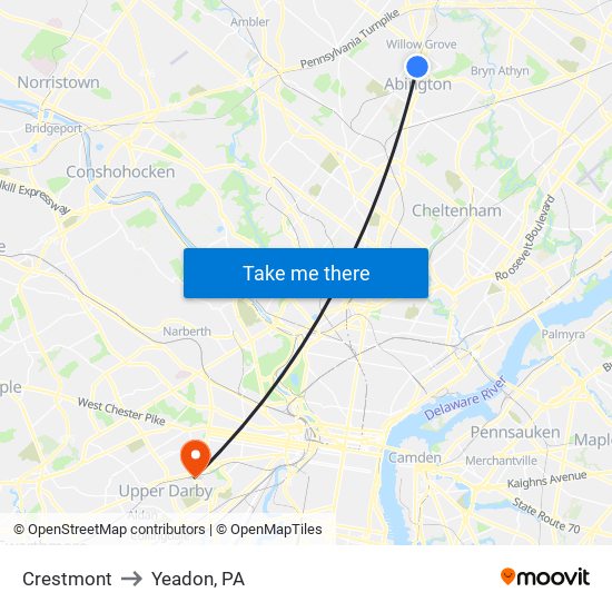 Crestmont to Yeadon, PA map