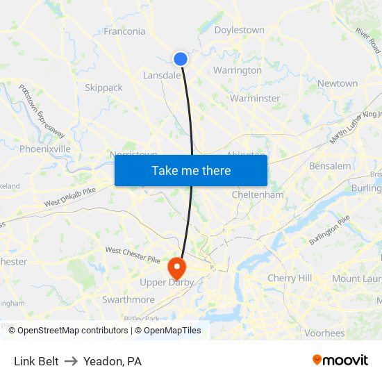 Link Belt to Yeadon, PA map