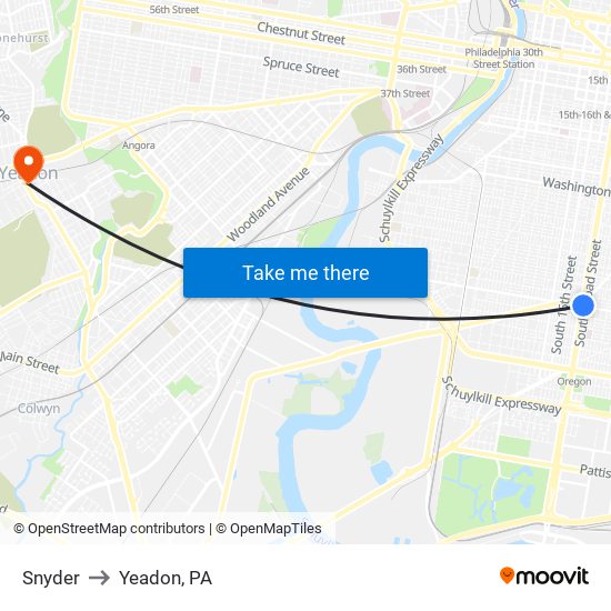 Snyder to Yeadon, PA map