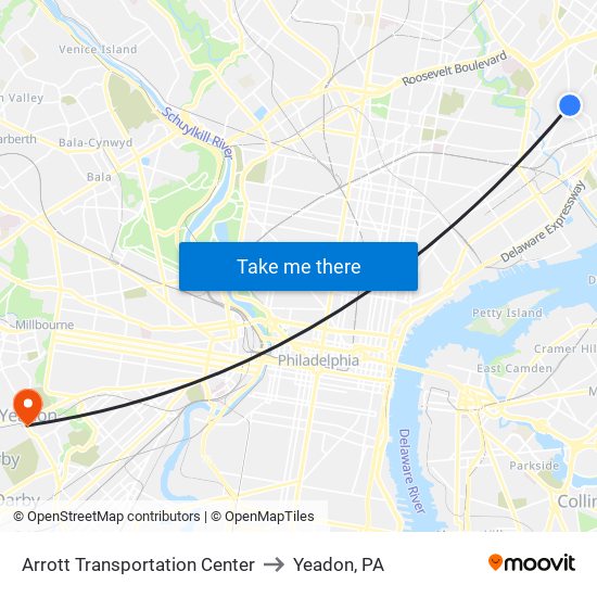 Arrott Transportation Center to Yeadon, PA map