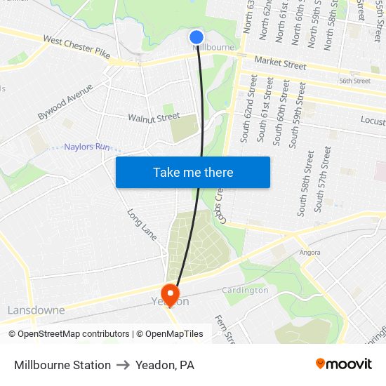 Millbourne Station to Yeadon, PA map