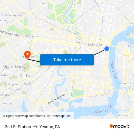 2nd St Station to Yeadon, PA map