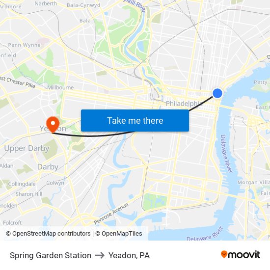 Spring Garden Station to Yeadon, PA map