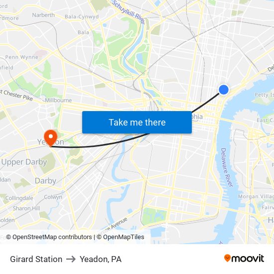 Girard Station to Yeadon, PA map