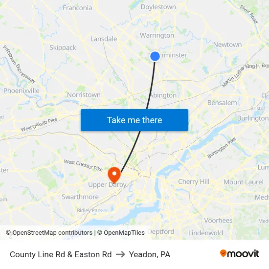 County Line Rd & Easton Rd to Yeadon, PA map
