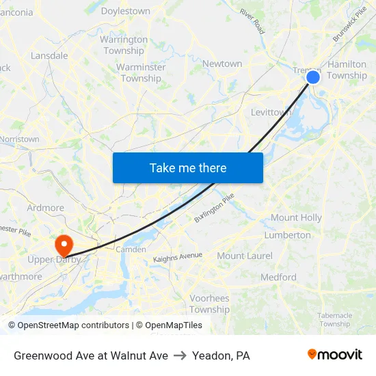 Greenwood Ave at Walnut Ave to Yeadon, PA map