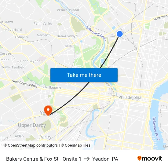 Bakers Centre & Fox St - Onsite 1 to Yeadon, PA map