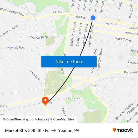 Market St & 59th St - Fs to Yeadon, PA map