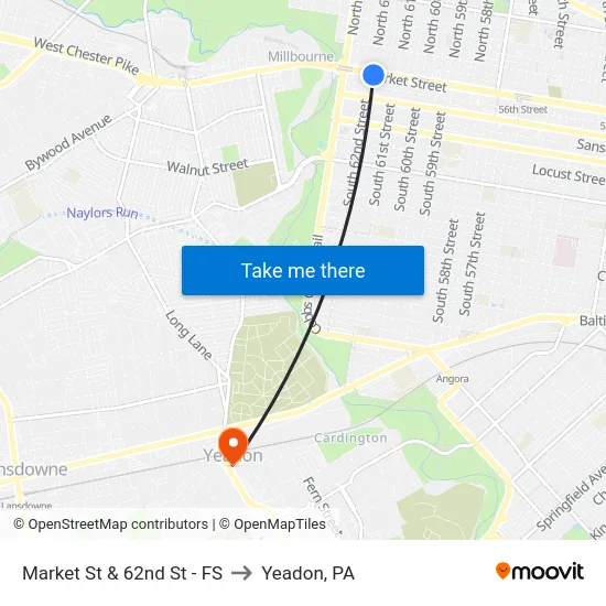 Market St & 62nd St - FS to Yeadon, PA map