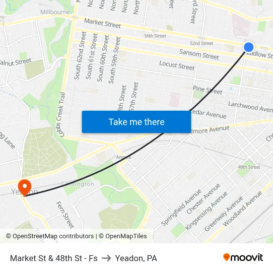 Market St & 48th St - Fs to Yeadon, PA map