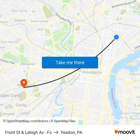 Front St & Lehigh Av - Fs to Yeadon, PA map