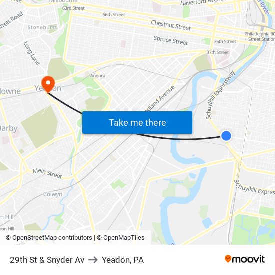 29th St & Snyder Av to Yeadon, PA map