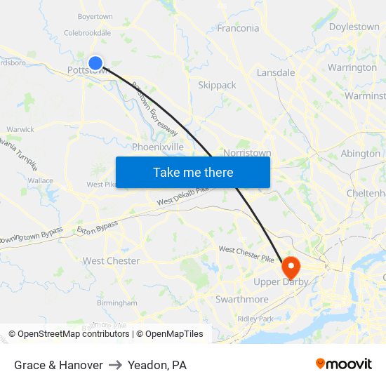 Grace & Hanover to Yeadon, PA map