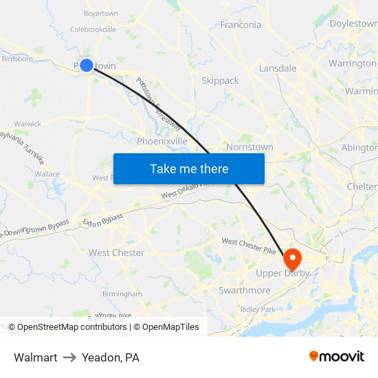 Walmart to Yeadon, PA map