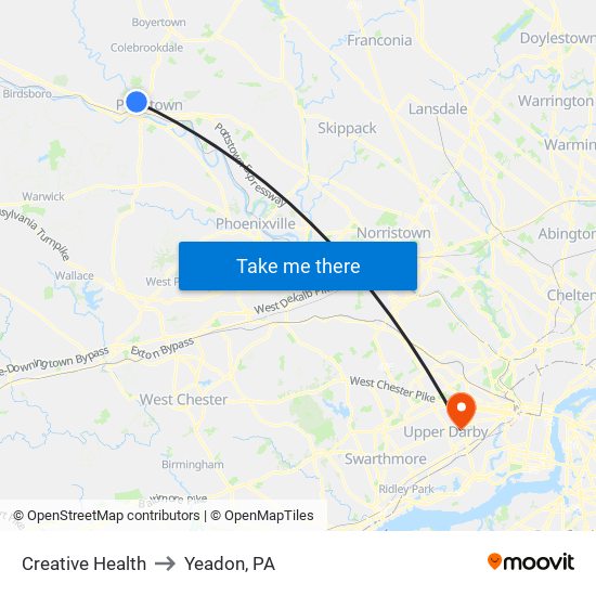 Creative Health to Yeadon, PA map