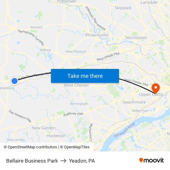 Bellaire Business Park to Yeadon, PA map