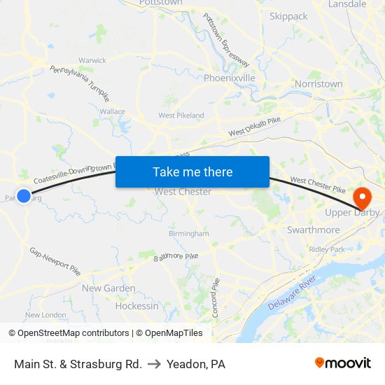 Main St. & Strasburg Rd. to Yeadon, PA map