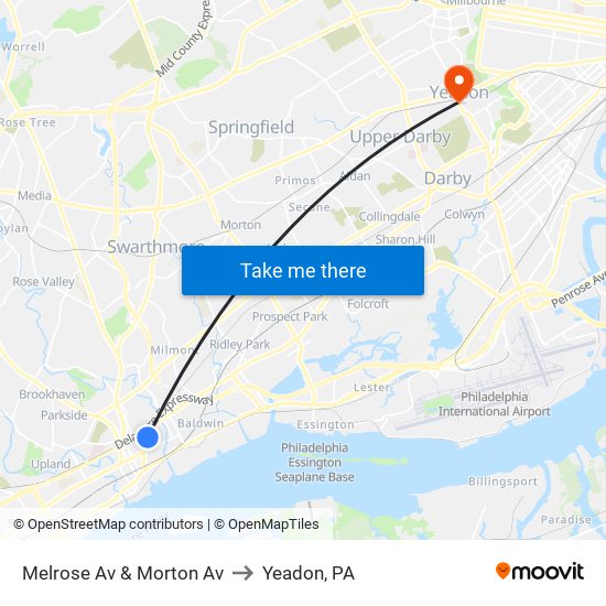 Melrose Av & Morton Av to Yeadon, PA map