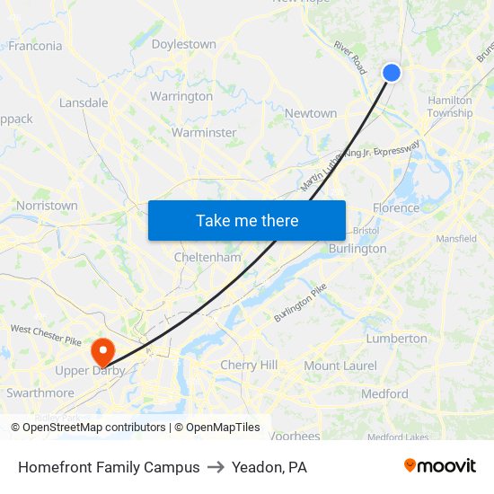 Homefront Family Campus to Yeadon, PA map