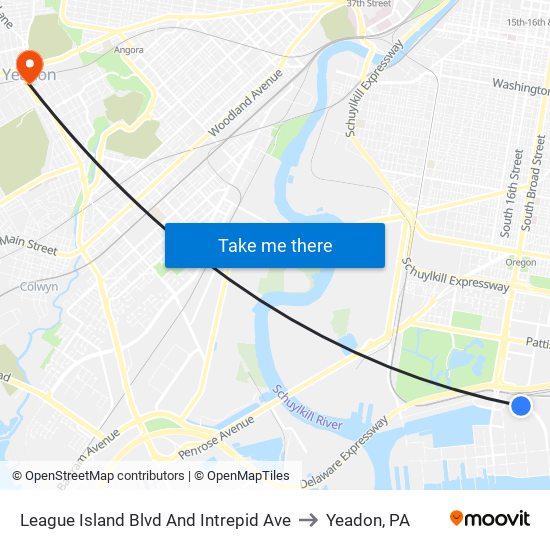 League Island Blvd And Intrepid Ave to Yeadon, PA map