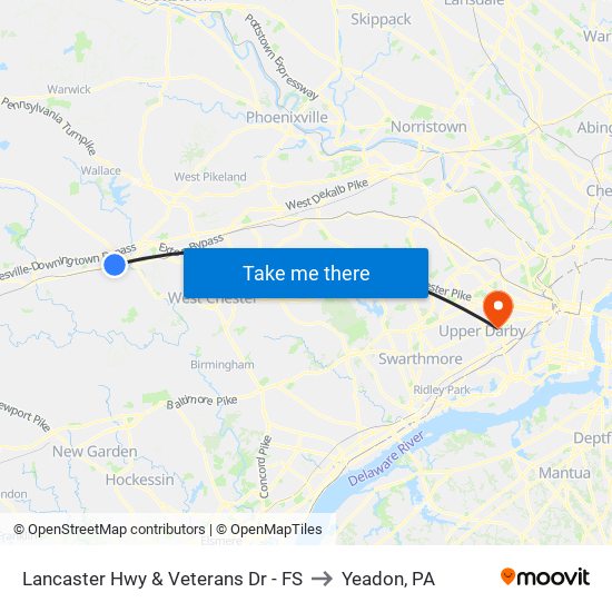 Lancaster Hwy & Veterans Dr - FS to Yeadon, PA map