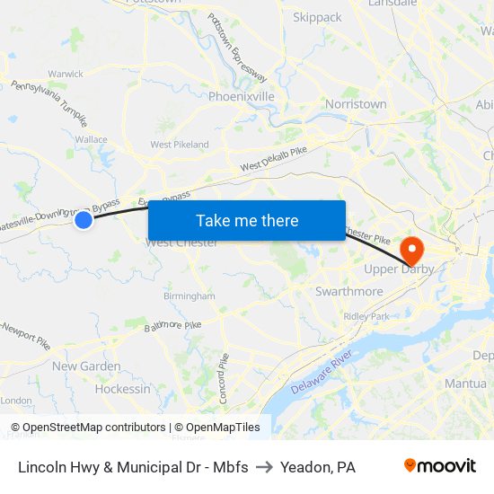 Lincoln Hwy & Municipal Dr - Mbfs to Yeadon, PA map