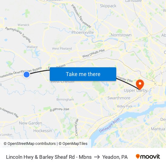 Lincoln Hwy & Barley Sheaf Rd - Mbns to Yeadon, PA map