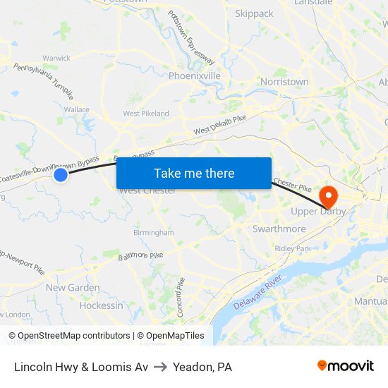 Lincoln Hwy & Loomis Av to Yeadon, PA map