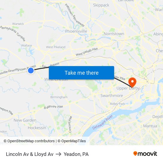 Lincoln Av & Lloyd Av to Yeadon, PA map