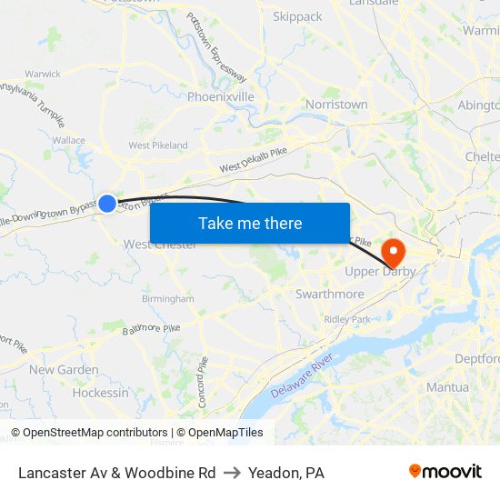 Lancaster Av & Woodbine Rd to Yeadon, PA map